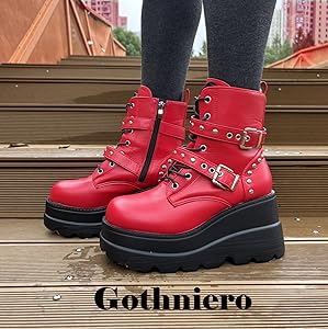 Amazon.com | Gothnier Platform Ankle Boots for women Red